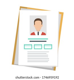Documento de identidad con foto e información personal. Icono del vector en plano