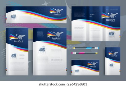 Identity Fast print cmyk polygraphy printing theme Set flyer cover, tri-fold, banner, roll up banner, business card
