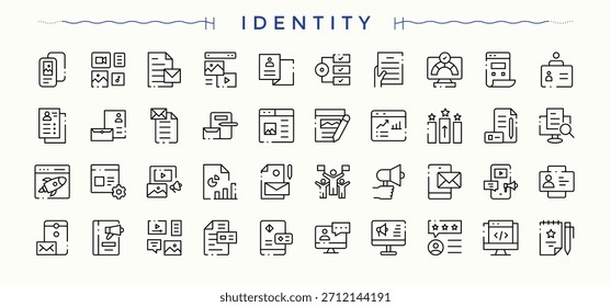 Colección de ícono de identidad. Incluye símbolos de identificación, biografía, identificación, biométricos, persona, huella digital y más. Conjunto de iconos biométricos modernos. Iconos aislados. Arte e ilustración.