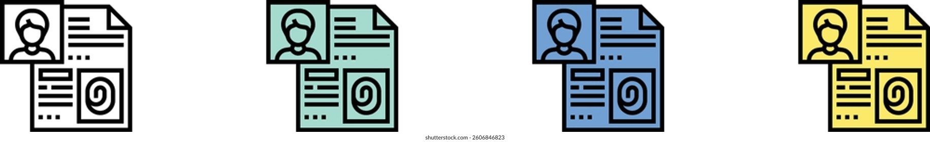 identity icon. Outline, Green, Blue and Yellow Style Design Isolated On White Background