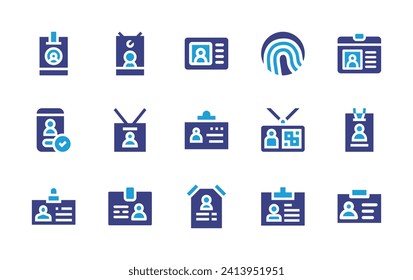 Identity icon set. Duotone color. Vector illustration. Containing identification card, branding, id card, badge, visitor card, identity, identity card, poster.