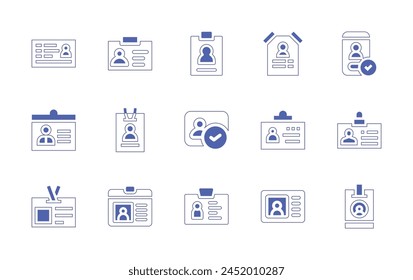 Conjunto de iconos de identidad. Trazo de línea de estilo duotono y negrita. Ilustración vectorial. Con Identificación, carné de identidad, carné de estudiante, visitante, documento de identidad, cartel.