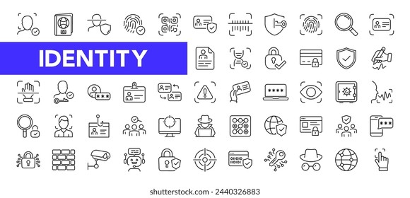 Identity icon set with editable stroke. Verification thin line icon collection. Vector illustration