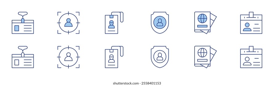 Identity icon set in two styles, Duotone and Thin Line style. Editable stroke. identity, passport, student, id card, identity theft.