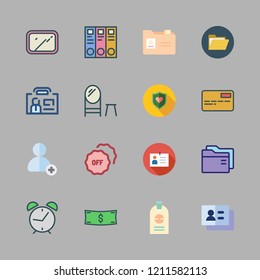 identity icon set. vector set about archive id, add user, business card and id card icons set.