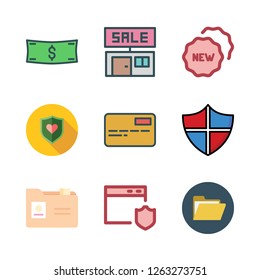 identity icon set. vector set about money id, badge, sale id and folder icons set.