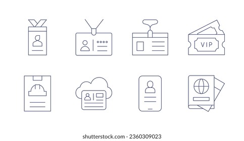 Identity icons. editable stroke. Containing id card, identity, passport, tickets.