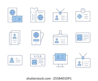 Identity icons. Line Duotone style, editable stroke. passport, visa, identity, digitalisation, identity card, id card, card, id.