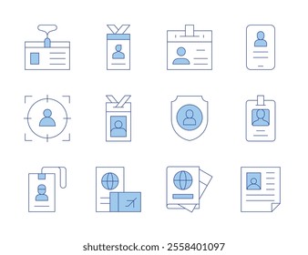 Identity icons. Line Duotone style, editable stroke. id card, visa, identity, passport, visitor card, student, identity theft.