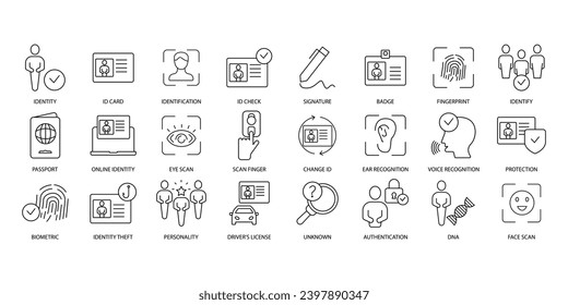 Identity icons set. Set of editable stroke icons.Vector set of Identity