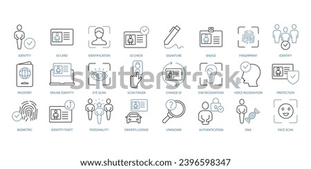 Identity icons set. Set of editable stroke icons.Vector set of Identity