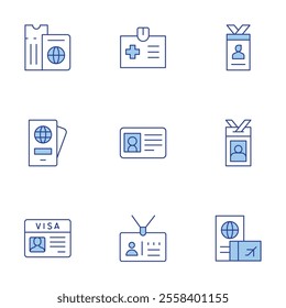 Identity icons set. Line Duotone style, editable stroke. id card, passport, visa, card, id.