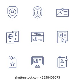 Identity icons set. Thin Line style, editable stroke. identity, visa, id, passport, vip.