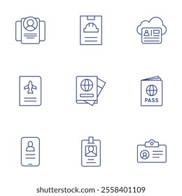 Identity icons set. Thin Line style, editable stroke. id card, identity, passport, visitor card.