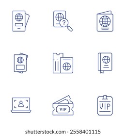 Identity icons set. Thin Line style, editable stroke. passport, tickets, user, vip card.