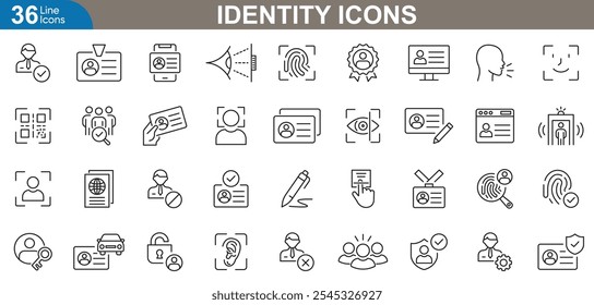 Conjunto de iconos de identidad. Perfil de usuario, Cuenta, privacidad, seguridad, autenticación, Configuraciones, contactos, foto de perfil y más. Ilustración vectorial.