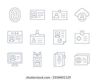 Identity icons. Thin Line style, editable stroke. card, cloud identity, id, id card, visa, identity.