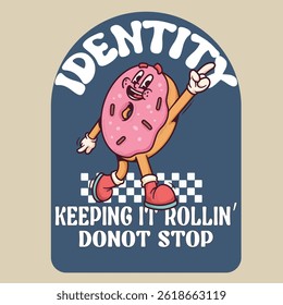 identidade mantendo-o rolando - letras divertidas com donuts, design vetorial do Dia Nacional da Rosca. Modelo vetorial para cartaz tipográfico, faixa, folheto, adesivo, camiseta, cartão postal, design de logotipo