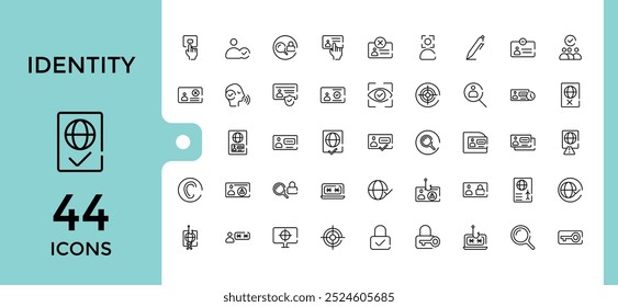 Identity line icon set with editable stroke. Verification icons collection. Outline Vector illustration, Pixel perfect.