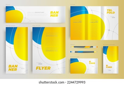 Identity lines theme Set flyer cover, tri-fold, banner, roll up banner, business card