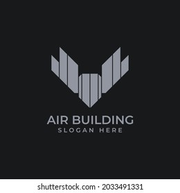an identity logo design by symbolizing a bird spreading its wings ready to fly, with a square or building base element. good for identity, brand, business with the aim of progress, improvement.