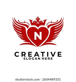 Identity logo design inspiration with Initial Letter N Combinations wings, love, and Crown logo design vector template