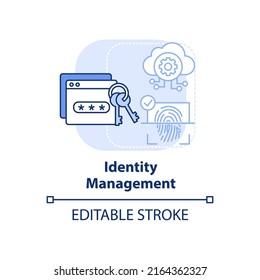 Identity management light blue concept icon. Cybersecurity risk abstract idea thin line illustration. Keep data secure. Isolated outline drawing. Editable stroke. Arial, Myriad Pro-Bold fonts used