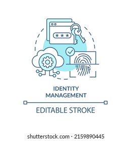 Identity Management Turquoise Concept Icon. Cybersecurity Risk Abstract Idea Thin Line Illustration. Keep Data Secure. Isolated Outline Drawing. Editable Stroke. Arial, Myriad Pro-Bold Fonts Used