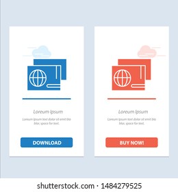 Identity, Pass, Passport, Shopping  Blue and Red Download and Buy Now web Widget Card Template. Vector Icon Template background