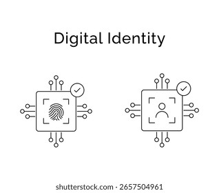 Icono de protección de identidad: verificación segura, biometría digital, identidad cibernética, autenticación de privacidad, tecnología de huellas dactilares
