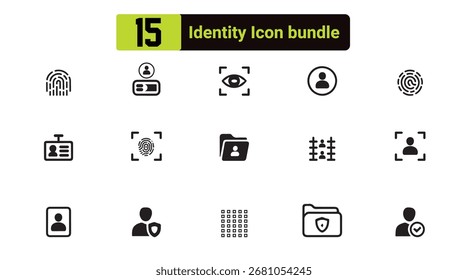 conjunto de identidades dos ícones da web estilo linha. Coleção de ícones lineares para autenticação. contendo impressões digitais, DNA, cartões de identidade, passaportes, biometria e identidade.