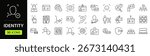 Identity set of web icons in line style. Authentication linear icons collection. Containing  identification, passport, biometric, ID card, fingerprint, DNA. Editable stroke