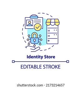 Identity Store Concept Icon. Directory Service Abstract Idea Thin Line Illustration. Warehousing Information. Isolated Outline Drawing. Editable Stroke. Arial, Myriad Pro-Bold Fonts Used