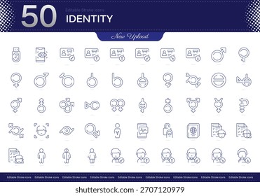 Icono de trazo de identidad. Conjunto de iconos de línea de identidad. paquete de iconos de trazo editable. Línea, delgado, Paquete de icono de estilo lineal. Totalmente personalizable