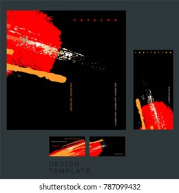 Identity style. Design template. Invitation to a company event. Cover product catalog. Business card. Bright colored brush strokes on a black background.