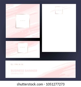 Identity style. Design templates. Invitation to a company event. Cover product catalog. Banner. Can be used in perfumery, cosmetic, fashion business. Brush strokes in gentle pastel colors.