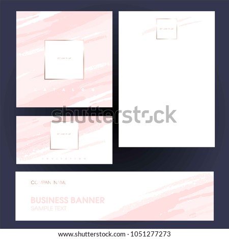 Identity style. Design templates. Invitation to a company event. Cover product catalog. Banner. Can be used in perfumery, cosmetic, fashion business. Brush strokes in gentle pastel colors.