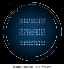 El símbolo de identidad lleno de puntos blancos. Estilo puntillismo. Algunos puntos son rojos. Ilustración vectorial sobre fondo azul con estrellas