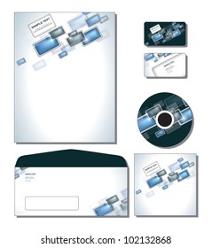 Identity System Template Vector - letterhead, business and gift cards, cd, cd cover, envelope.