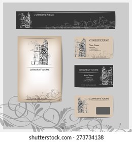 ?orporate identity template design. Business cards design  with  Sketch Wrought iron gate. Vector illustration