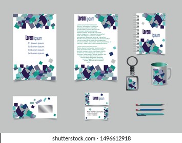 Сorporate identity template design with green  and blue geometric elements