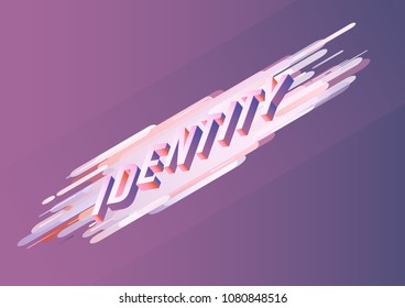 Identity text isometric design - deep violet gradient banner with volumetric letters on abstract background with fluid color shapes. Vector illustration for advertising or marketing poster.