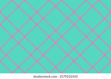 Identity textile fabric background, hippie seamless check vector. Gift paper texture plaid tartan pattern in teal and pink colors palette.