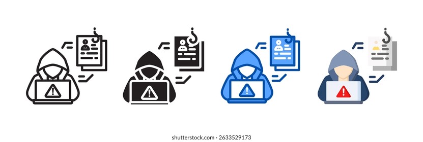 Identitätsdiebstahl-Symbolsatz-Paket. Multistyle-Icon-Kollektion, perfekt für Websites, Apps und Präsentationen. Einfache Vektorsymbol-Sammlung