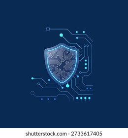 Identity Theft Protection Cybersecurity Digital Identity Protection modern illustration symbolizing cybersecurity and personal data protection, shield security, fingerprint authentication, password