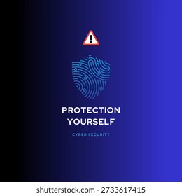 Identity Theft Protection Cybersecurity Digital Identity Protection modern illustration symbolizing cybersecurity and personal data protection, shield security, fingerprint authentication, password