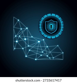 Identity Theft Protection Cybersecurity Digital Identity Protection modern illustration symbolizing cybersecurity and personal data protection, shield security, fingerprint authentication, password