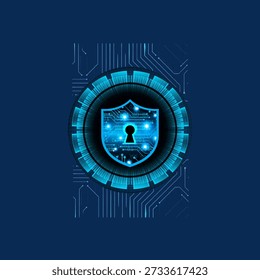 Identity Theft Protection Cybersecurity Digital Identity Protection modern illustration symbolizing cybersecurity and personal data protection, shield security, fingerprint authentication, password