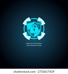 Identity Theft Protection Cybersecurity Digital Identity Protection modern illustration symbolizing cybersecurity and personal data protection, shield security, fingerprint authentication, password