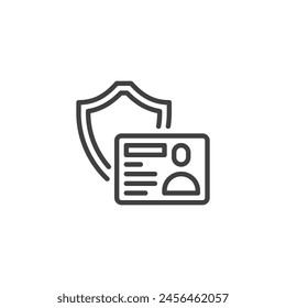 Identity Theft Protection line icon. ID card and shield linear style sign for mobile concept and web design. Protection of personal information outline vector icon. Symbol, logo illustration. 